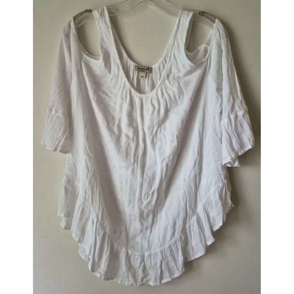 One World "Live and Let Live" Cold-shoulder Ruffle White Bohemian Flowy Size L